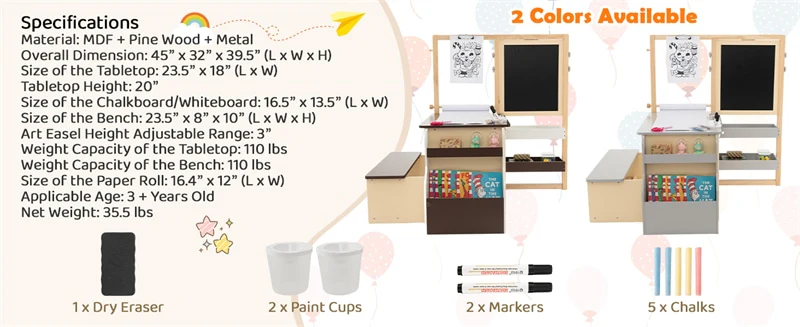 Eletriclife Kids Wooden Art Center Easel with Adjustable Double-Sided Blackboard & Whiteboard
