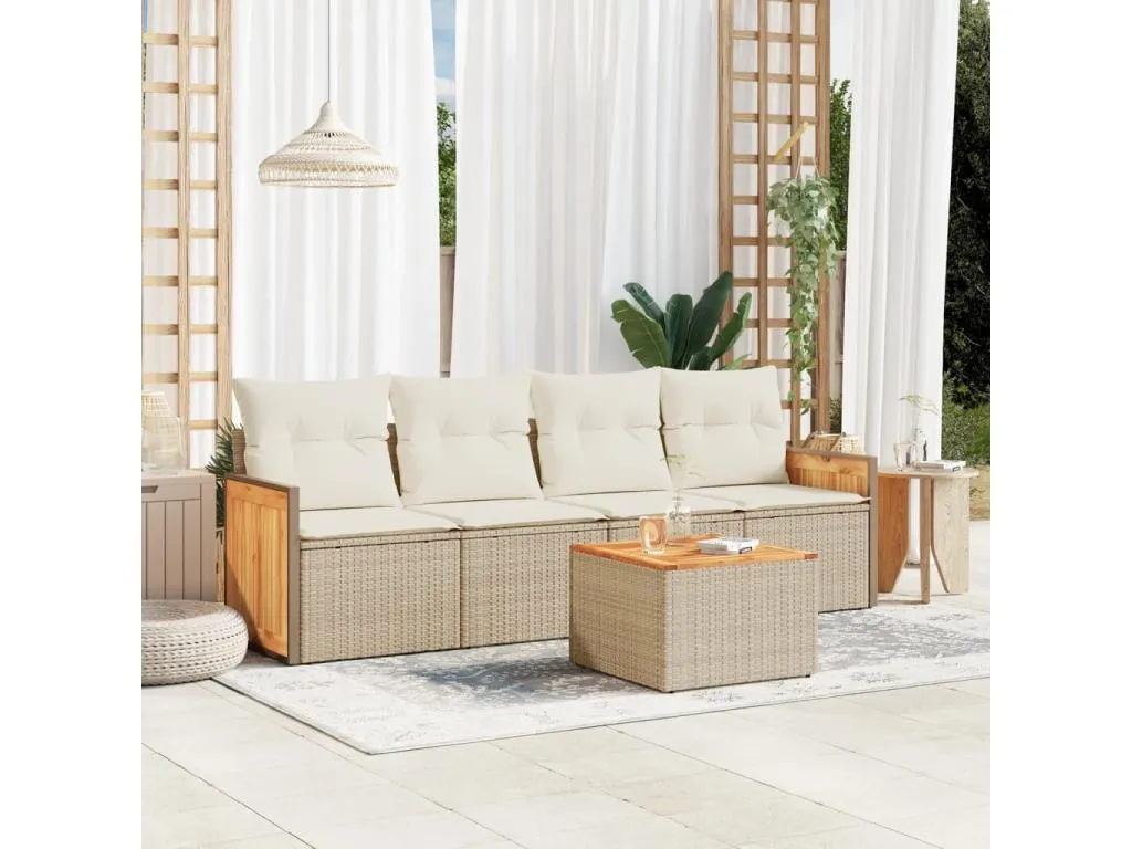 Juego de sofás jardín con cojines 5 pzas ratán sintético beige 61628alwt