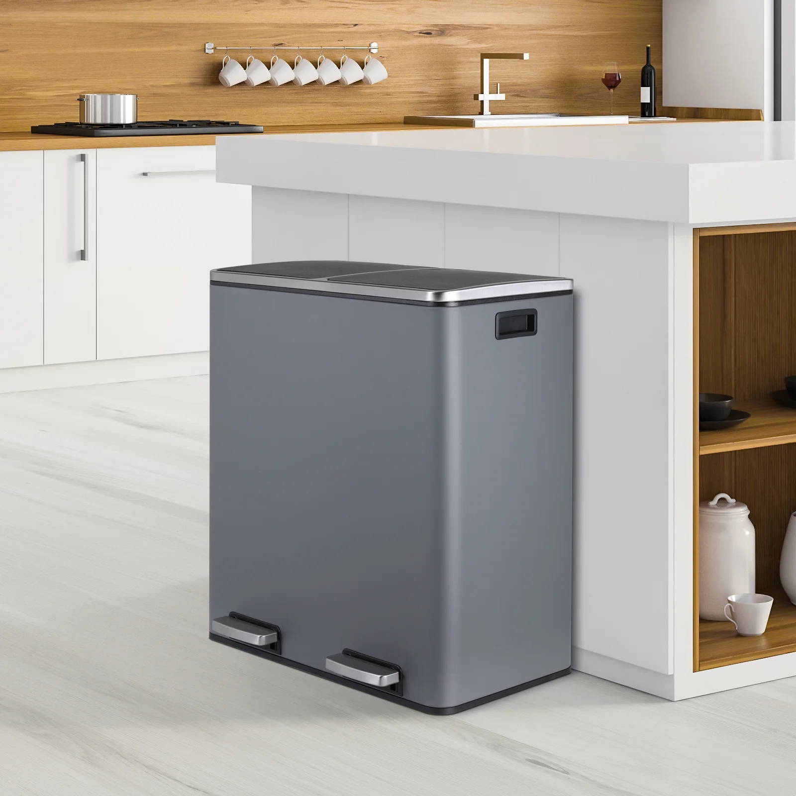 LAZY BUDDY Dual Garbage Can, Stainless Steel 16 Gallon Step Kitchen Trash Can with Soft-Close Lid, Double Compartment Garbage Recycling Bin - Image 38