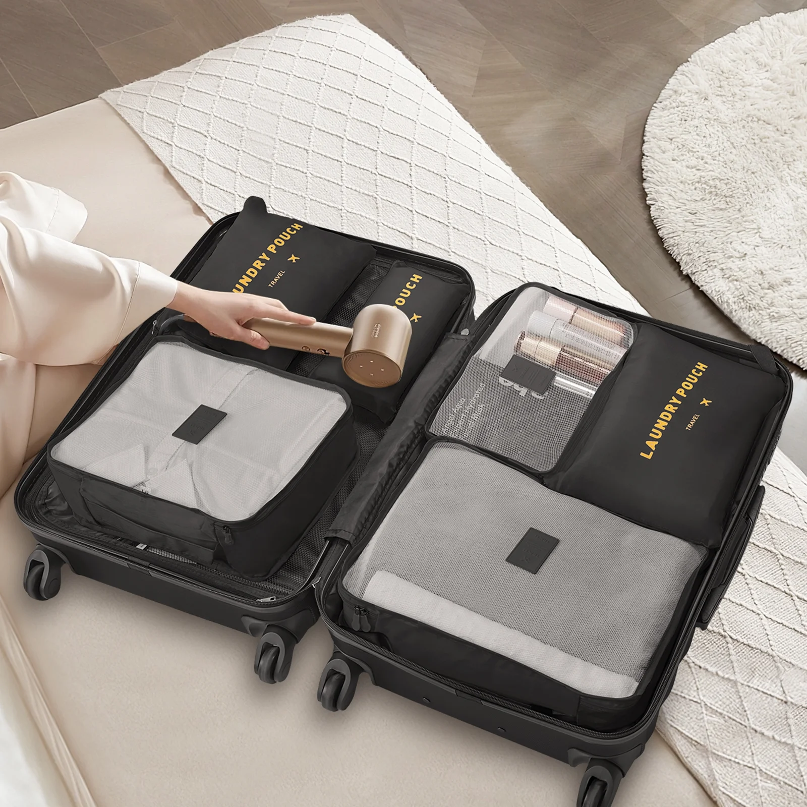 9 Piece Luggage Sets, Hard 20 24 28 inch Luggage with 6 Pieces Organize Bags Travel Suitcases Sets with Wheels, Rose - Image 34