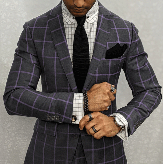 Business Plaid Print Lapel Collar Two Button Pocket Blazer