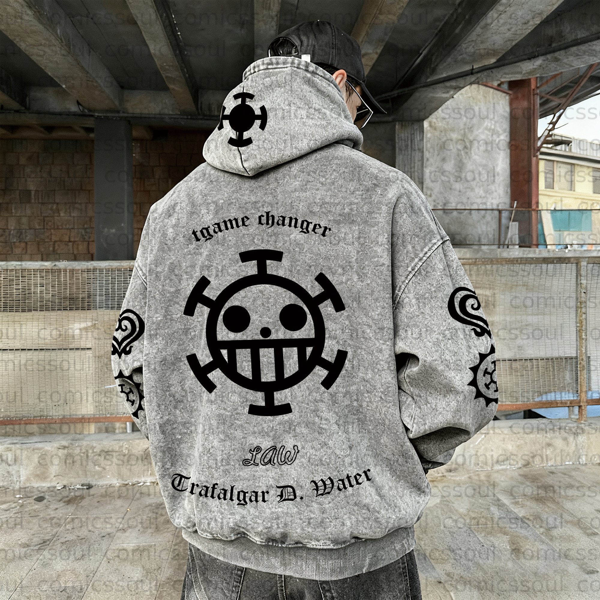 Unisex  Anime Graphic Water wash Streetwear Vintage Hoodie