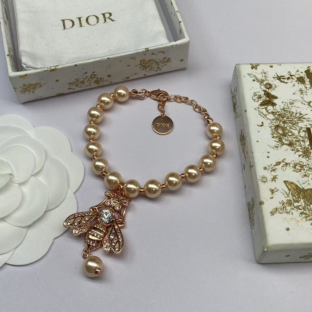 Dior Bee Pendant Rose Gold Pearl Necklace Bracelet - Original Replica Club