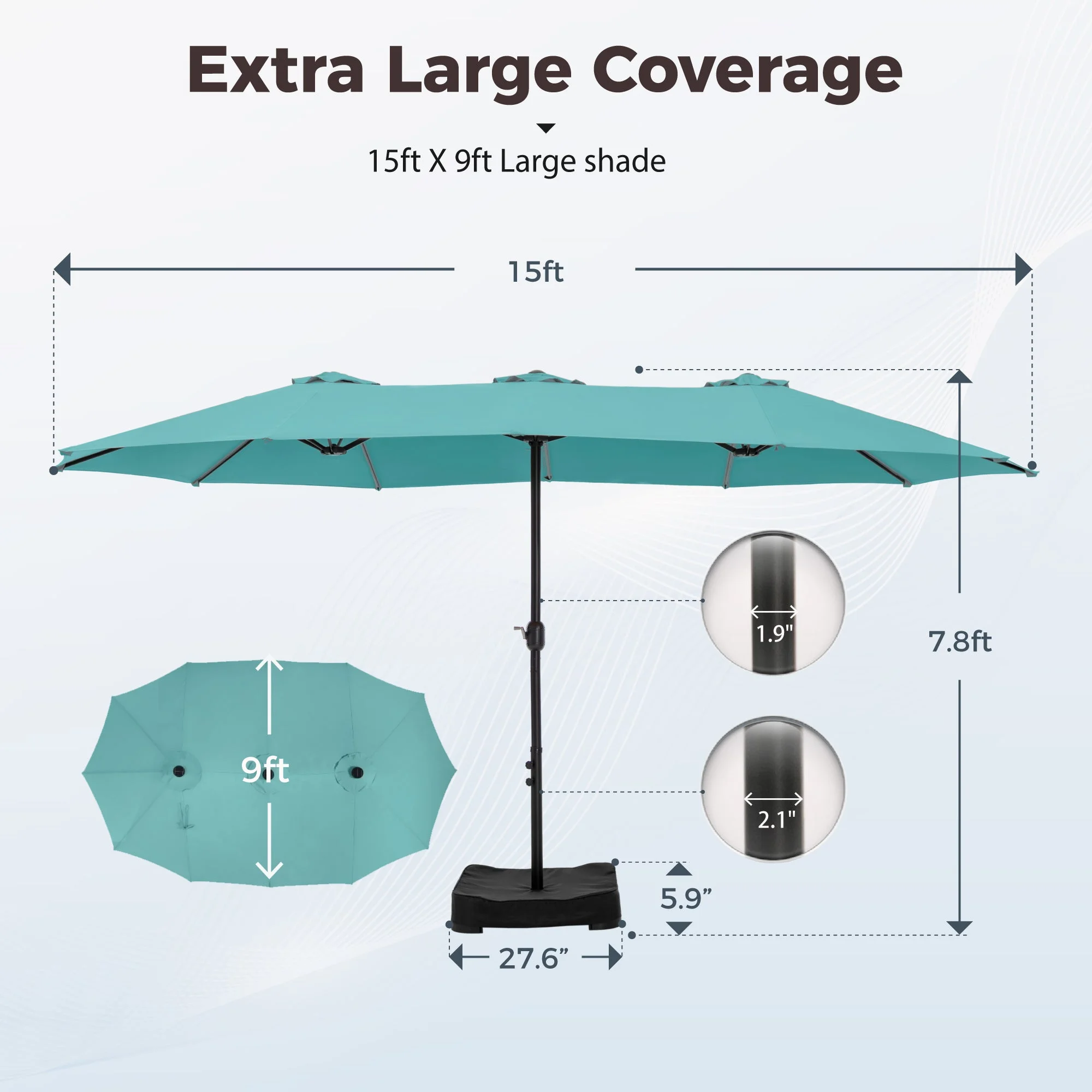Alpha Joy 15ft Outdoor Patio Umbrella Extra-Large Double-Sided Garden Umbrella with Crank Handle and Base - Smoky Gray - Image 32