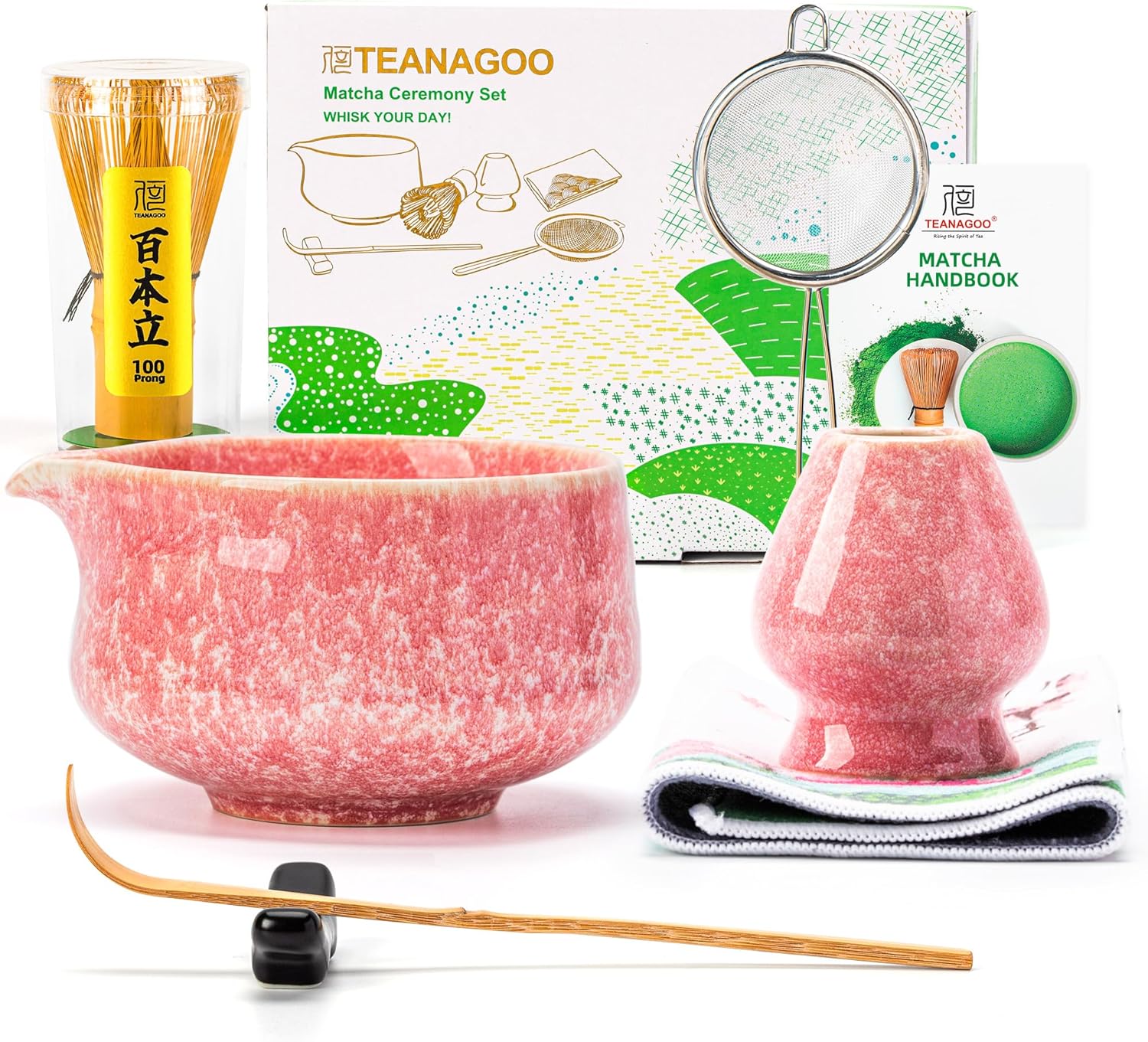 TEANAGOO Matcha Whisk Set, 7 Pcs Matcha Set Blue, Matcha Kit for Ceremony, Matcha Tea Set for Making Breakfast/Latte, Ceramic Matcha Bowl(chawan) whith Spout and Whisk, Gift for Friend/Family