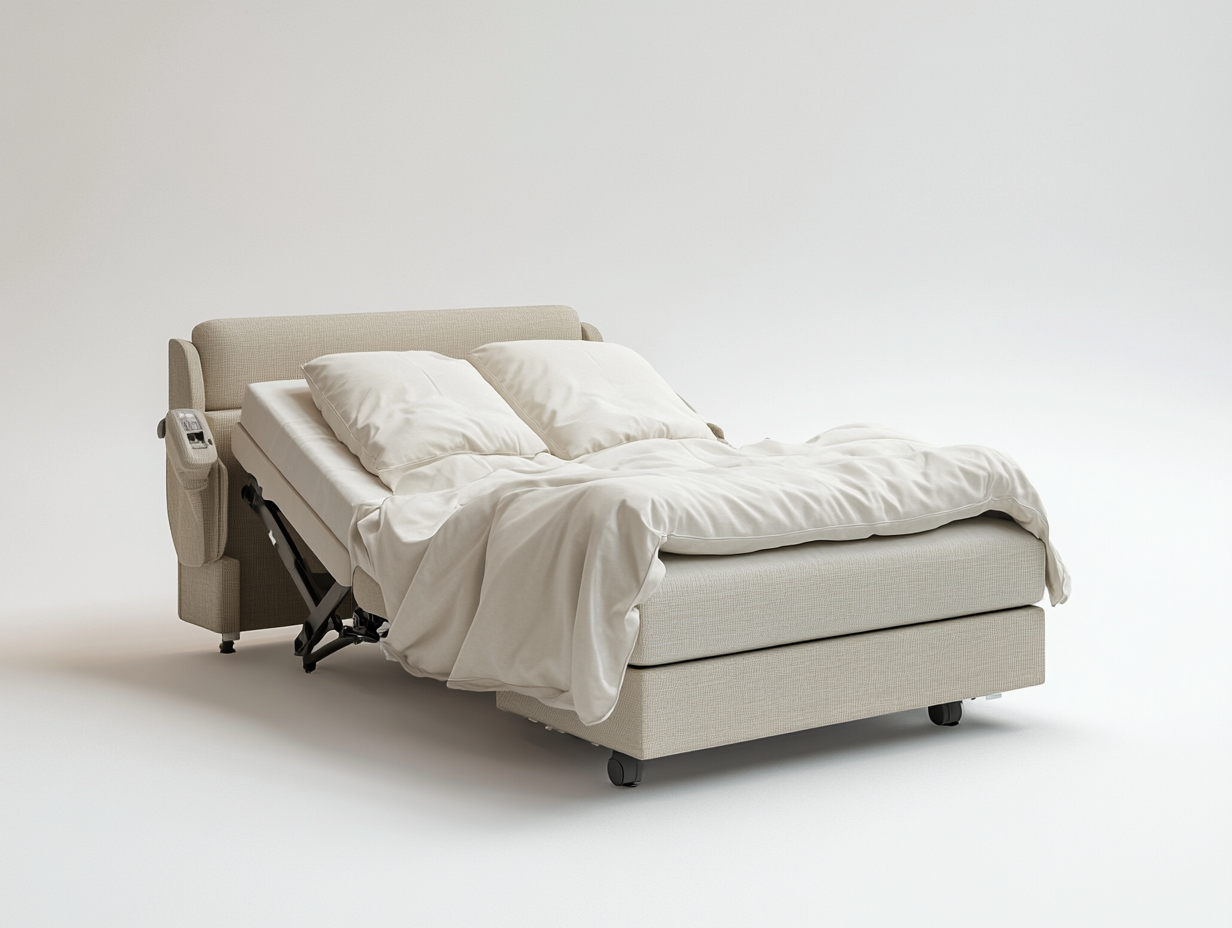Cama Articulada Eléctrica Beige Tela Dormitorio con Mando y Ruedas 200x100x70 cm
