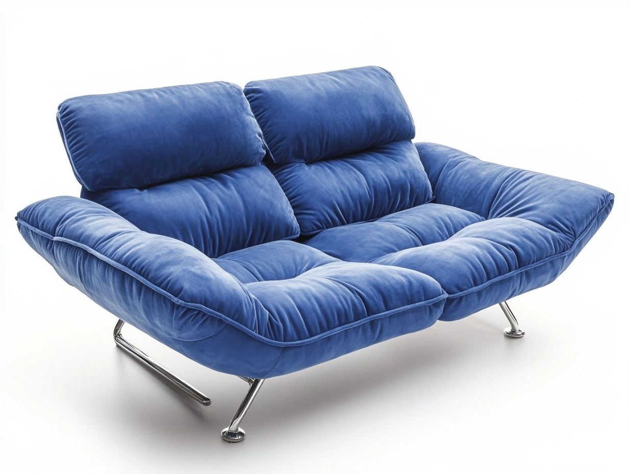 Sofá moderno de terciopelo azul para sala de estar 180 cm doble uso respaldo reclinable estructura metálica tq7365737