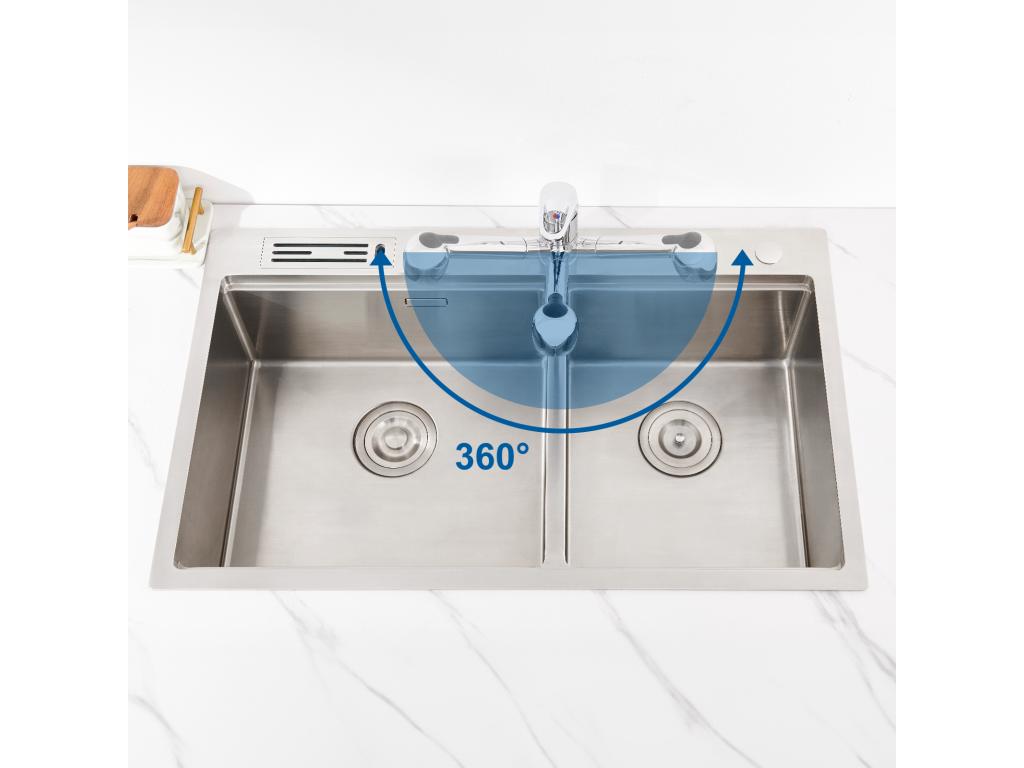 Grifo Cocina Ducha Extraíble,Mestidor Cocina de Inox con Ducha 2 Modos Jet,Co Bajo, PivoTanto a 360°, Agua Fría / Caliente, Cromado