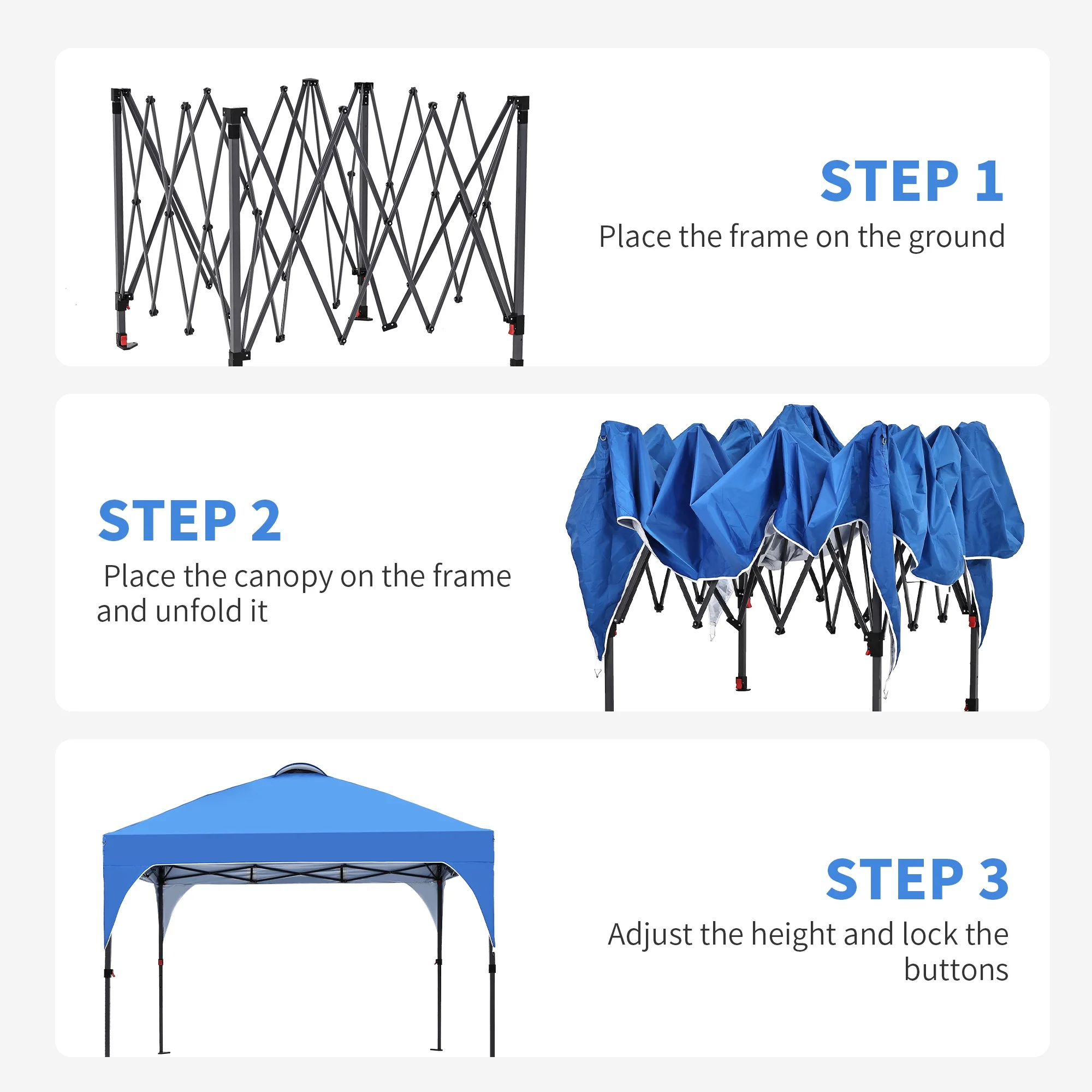 Ainfox 8'x8' Pop Up Canopy Tent, Easy-Setup Gazebo, Outdoor Canopy with 3 Adjustable Heights for Events, Parties, Camping, Blue - Image 5