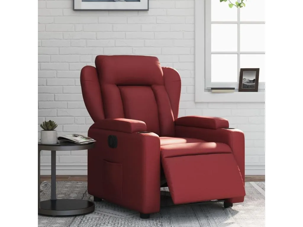 Sillón reclinable eléctrico de cuero sintético rojo tinto