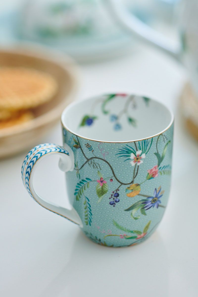 Set/2 Mugs Small Jolie Flowers Blue