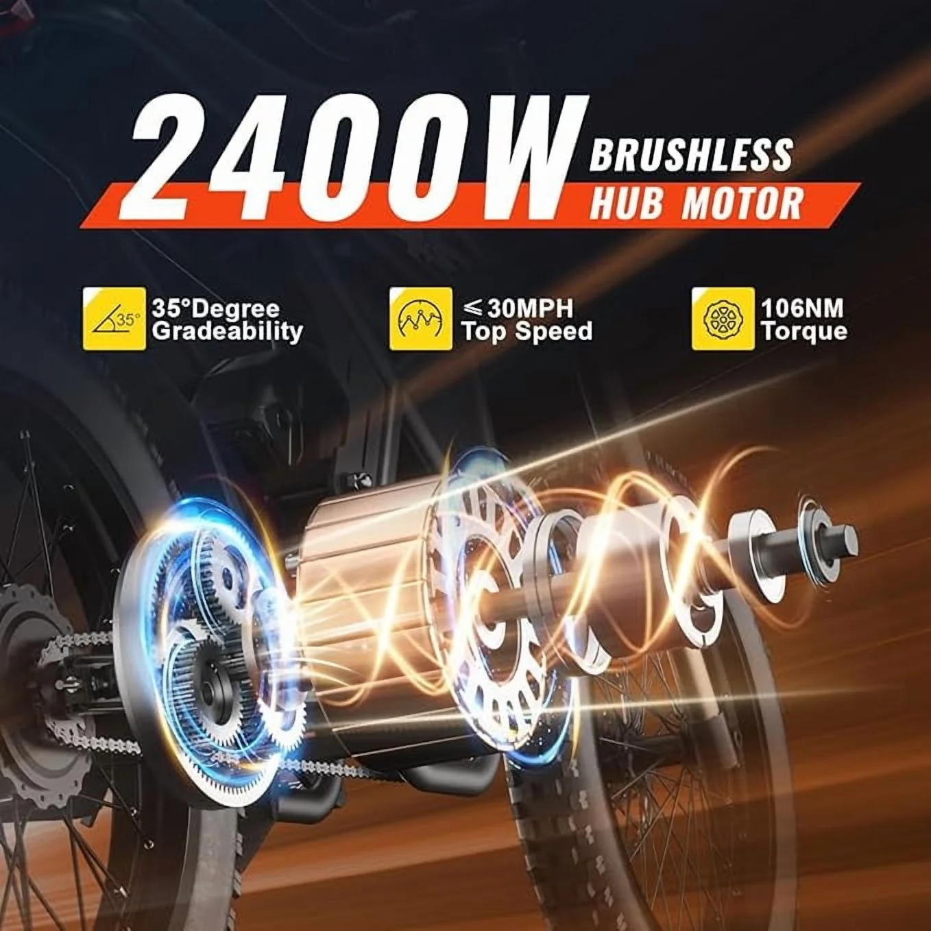 Riding'Times 2400W 48V Electric Dirt Bike for Adults Ridingtimes GT73,brushless Hub Motor,18.2AH*2 Electric BIKE with 25" tires digital screen Carbon Steel,BLACK - Image 2