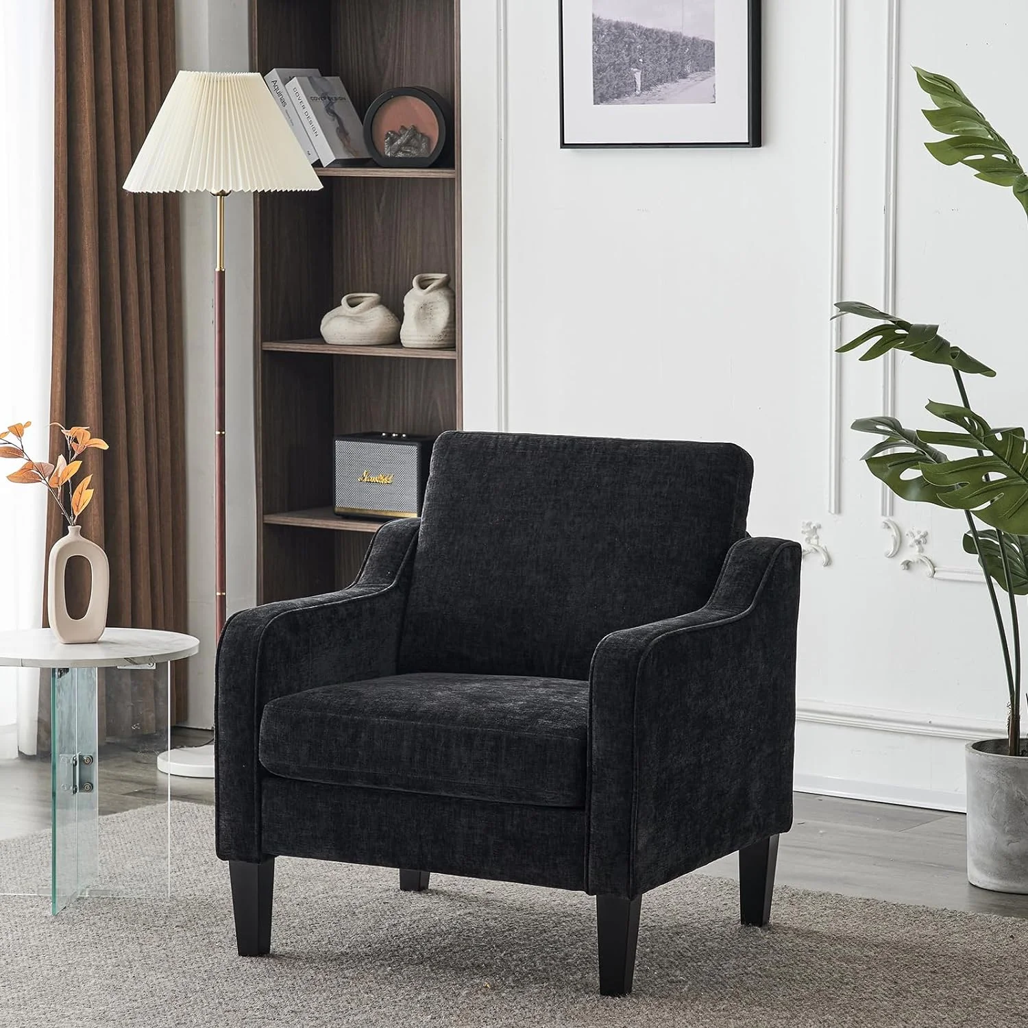 VINGLI Mid Century Modern Chenille Comfy Armchair, Creamy White - Image 15