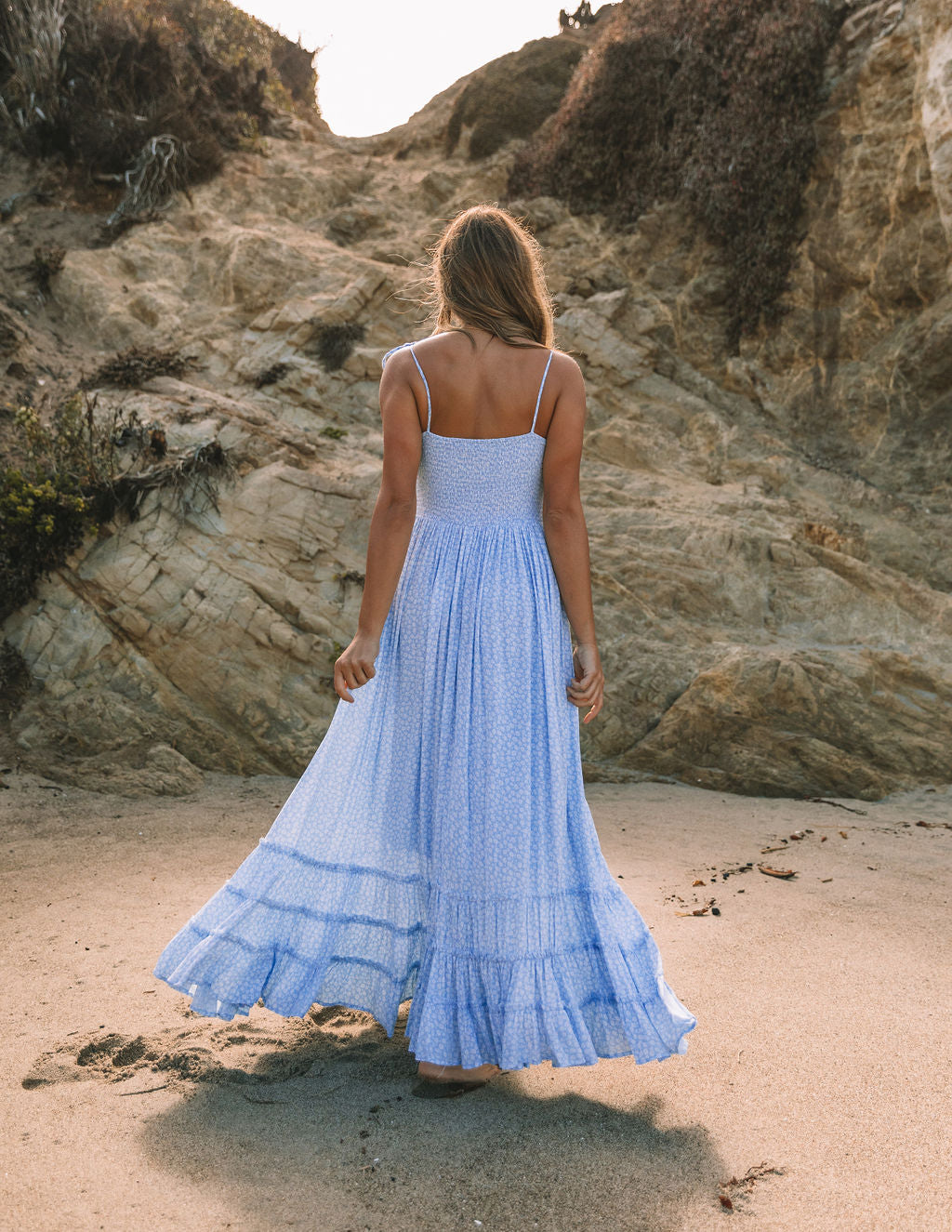 Bradlea Smocked Tassel Tie Maxi Dress - Blue - Se7enfashion