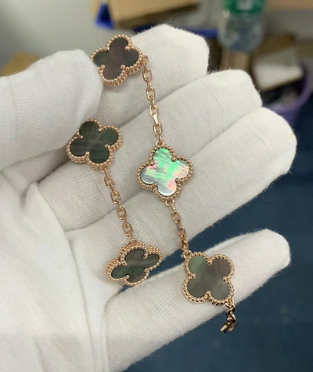 VCA Grey Clover Vintage Alhambra Bracelet, 5 Motifs - Original Replica Club