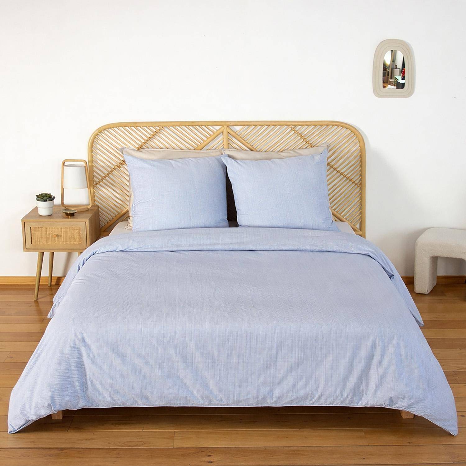 Lanna - Ropa de cama de microfibra con rayas azules, 2 plazas