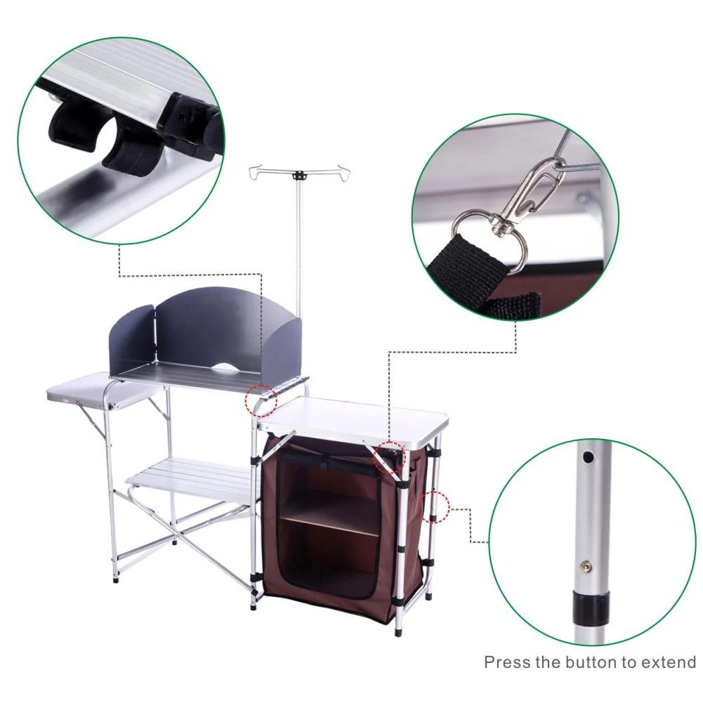 Folding Cooking Table Outdoor Portable Cook Station Aluminum Camping Kitchen with Storage Organizer,Silver - Image 6