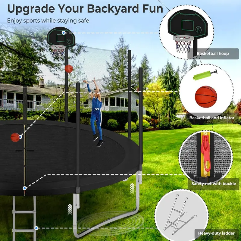Trampoline With Enclosure Net And Adjustable Basketball Hoop - 8ft, 10ft, 12ft, 14ft, 15ft, 16ft - Image 50 Trampoline With Enclosure Net And Adjustable Basketball Hoop - 8ft, 10ft, 12ft, 14ft, 15ft, 16ft - Image 50
