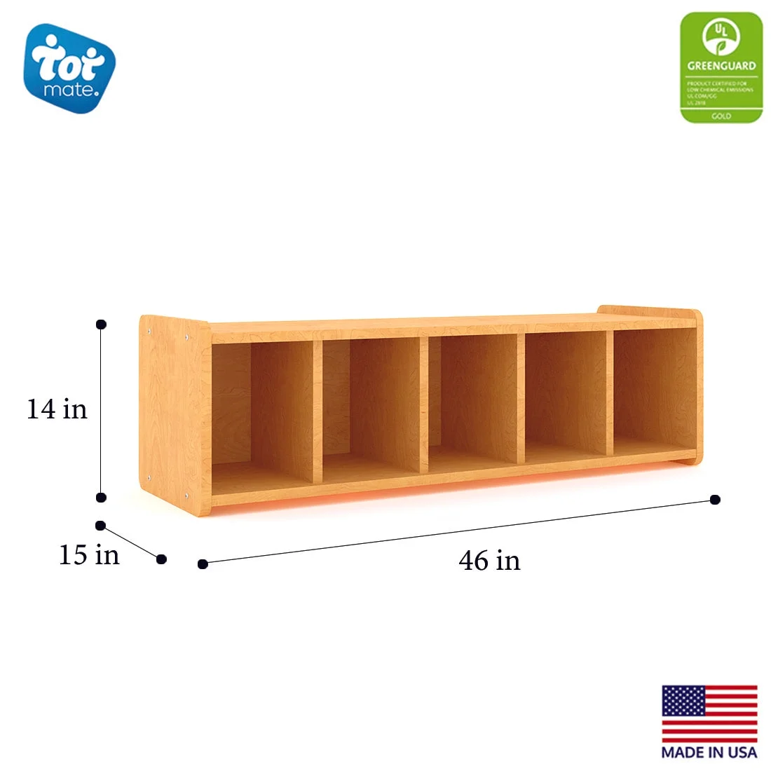 Tot Mate Children's Book Bench Cubby Storage for Classroom, 46" Wide, 5 Cubbies, Wooden, Maple, RTA - Image 5