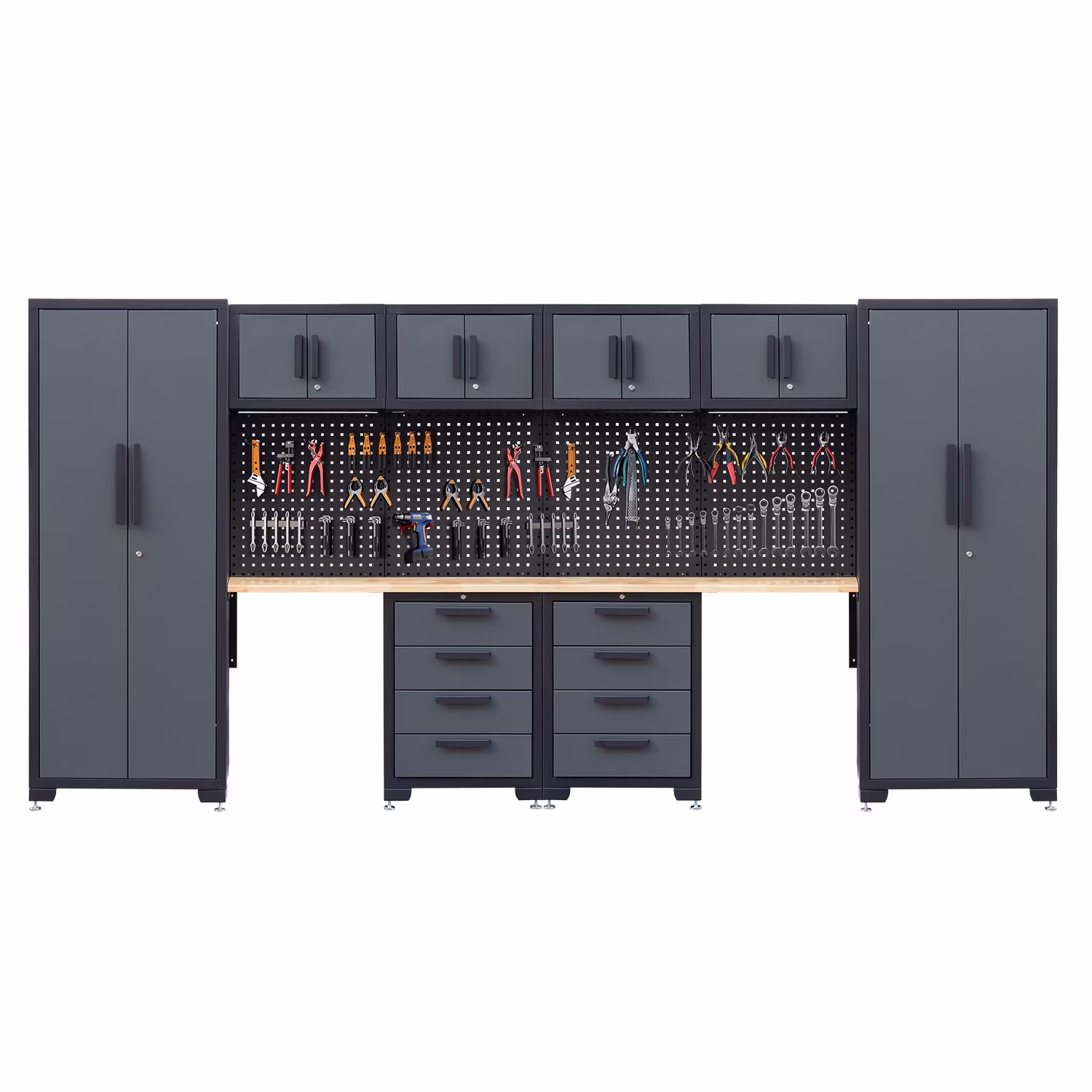 HPDMC 7-Piece Metal Garage Cabinet System With 4-Drawer Roller Cabinet, 47.2 in Workbench And Pegboards - Image 4 HPDMC 7-Piece Metal Garage Cabinet System With 4-Drawer Roller Cabinet, 47.2 in Workbench And Pegboards - Image 4