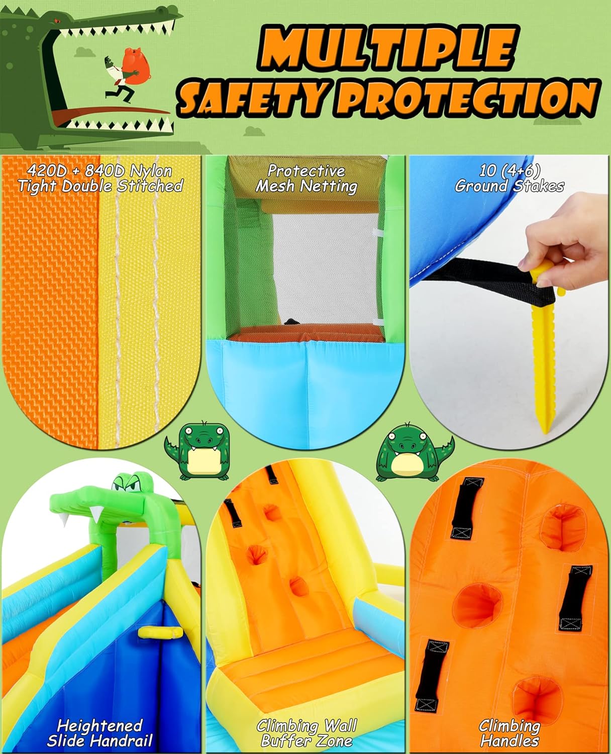 ROOJER Inflatable Water Slide Bounce House 8-in-1 With 450W Blower - Crocodile Water Park - Image 14 ROOJER Inflatable Water Slide Bounce House 8-in-1 With 450W Blower - Crocodile Water Park - Image 14