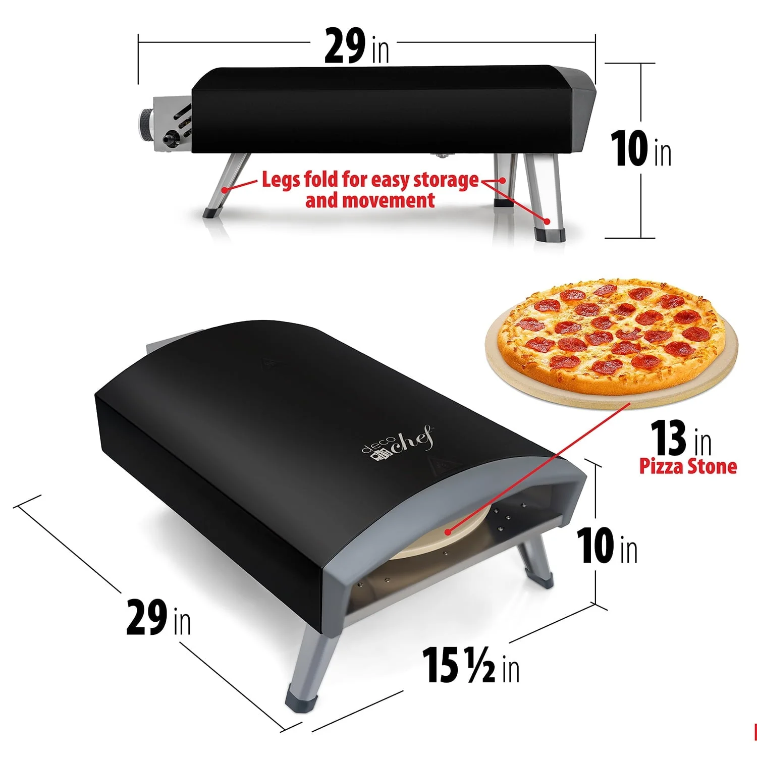 Deco Chef Outdoor Gas Pizza Oven, Portable Collapsable Design, Hassle-Free Self-Rotating Baking Stone, Black - Image 10