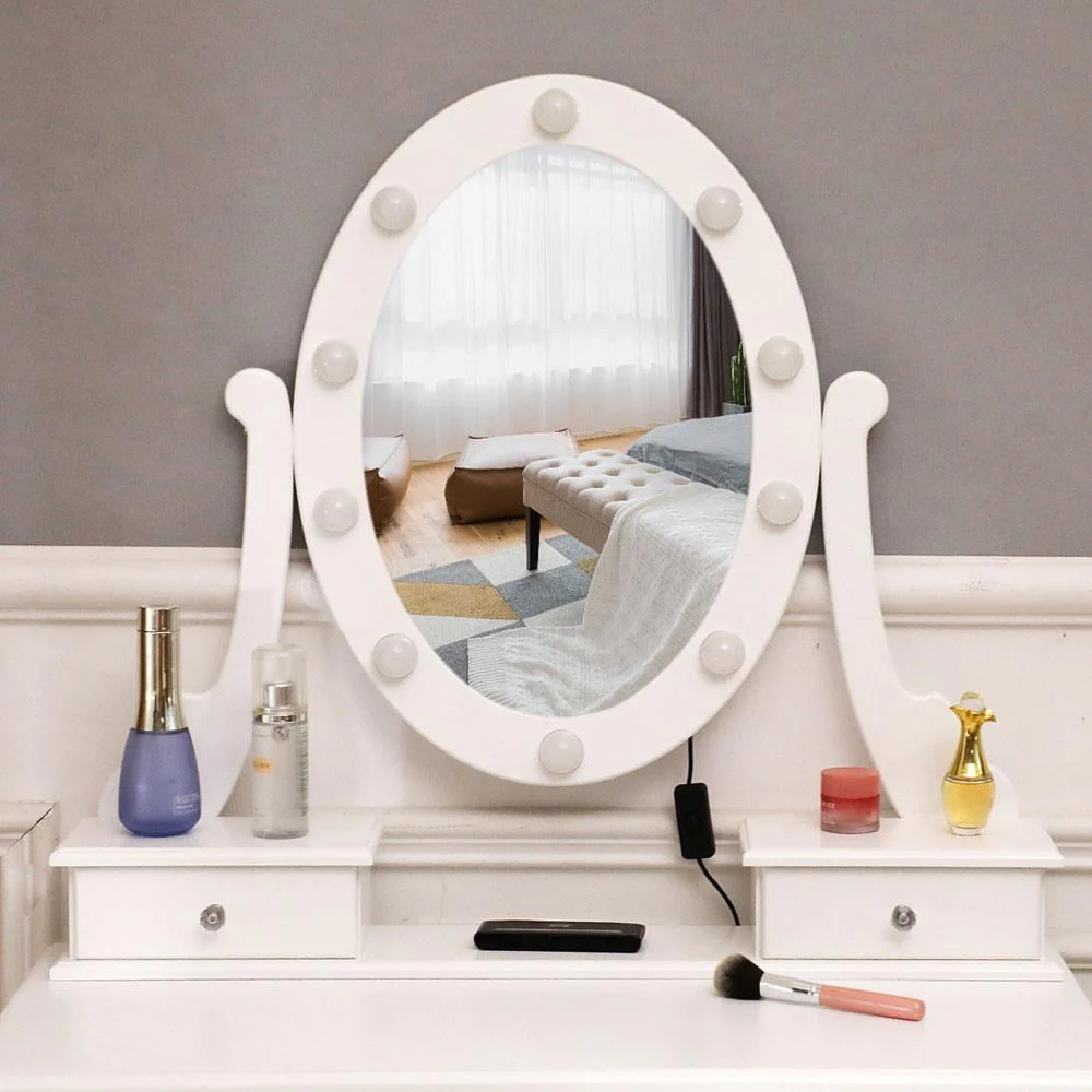 Ktaxon Vanity Table 10 LED Lights, 5 Drawers Makeup Dressing Desk with Cushioned Stool Set,Bedroom Vanities Set White - Image 7