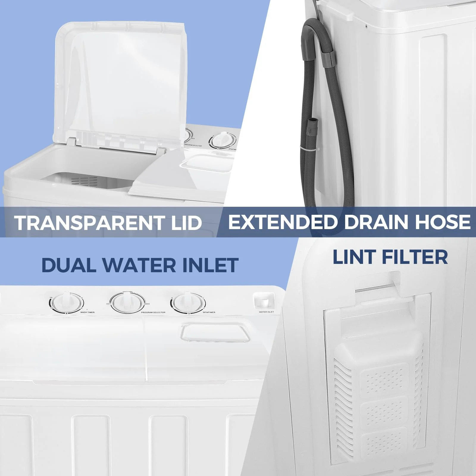 Qhomic Portable Washer 30lbs, 2-in-1 Twin Tub Washer & Dryer Combo Compact Semi-Automatic Washing Machine with Drain Pump, Black - Image 26