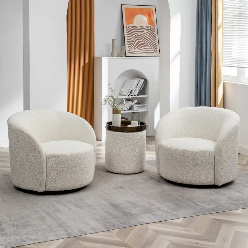 Set of 2 KINWELL 34-Inch Wide Upholstered Swivel Barrel Chairs