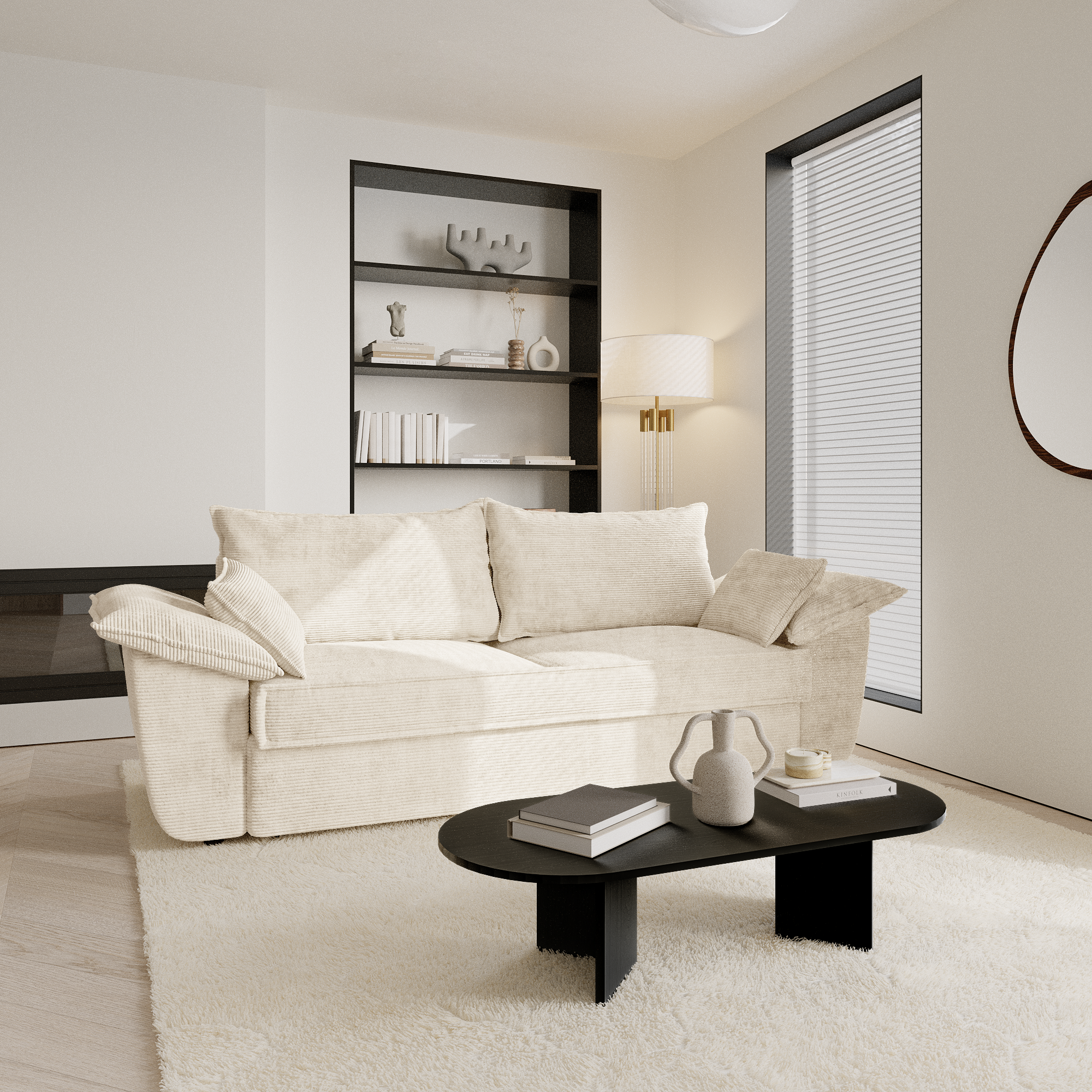 Rechte bank SASHA 3 personen Corduroy Crème