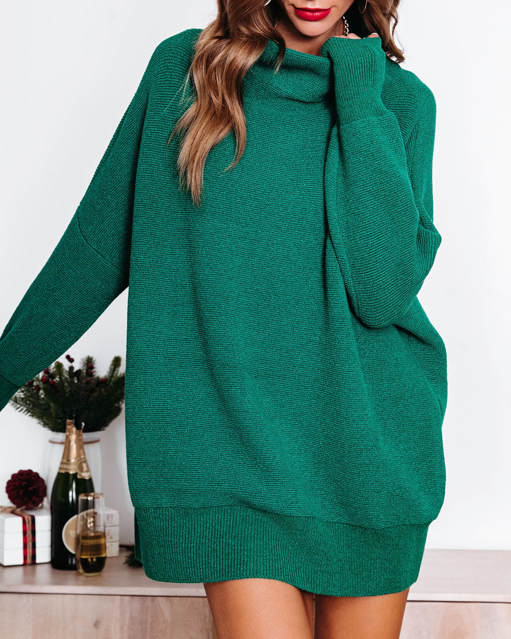 Under The Falling Leaves Knit Mock Neck Sweater - Emerald - Se7enfashion