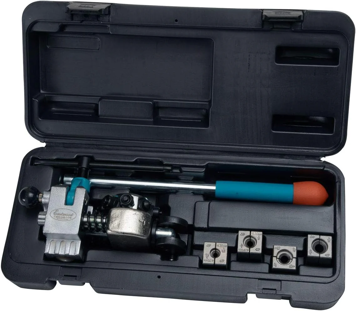 Brake Line Flaring Tool Kit | 45° Degree Single Double & Bubble Brake Tubing Flares | Use with Hydraulic Hose | Ideal for Stainless Steel Tube or Copper Pipe | Inc 4 Split Dies