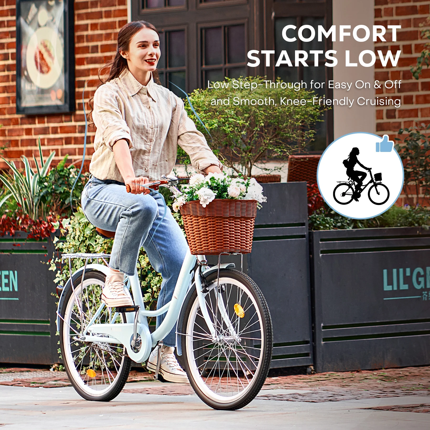 Viribus Women's Comfort Bike 24 inch Beach & City Cruiser Bicycle with Basket Rack White - Image 21