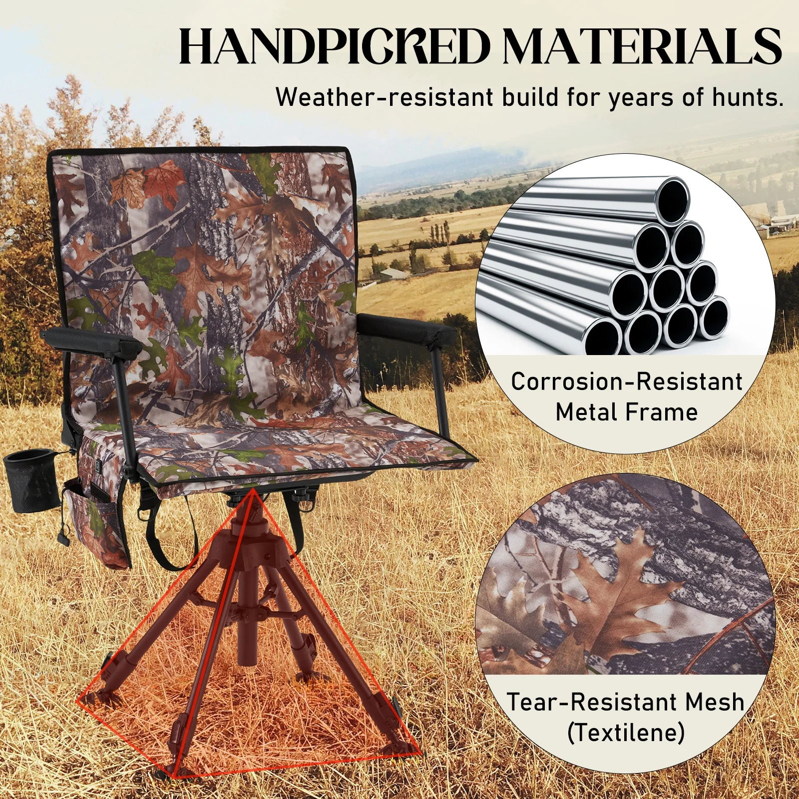 Danrelax 360- Silent Camo Hunting Blind Chair, Armrests, Side Pouch, Telescopic Legs - Image 56