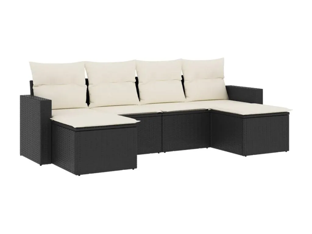 Set de sofás de jardín 6 piezas y cojines ratán sintético negro TKUY35006