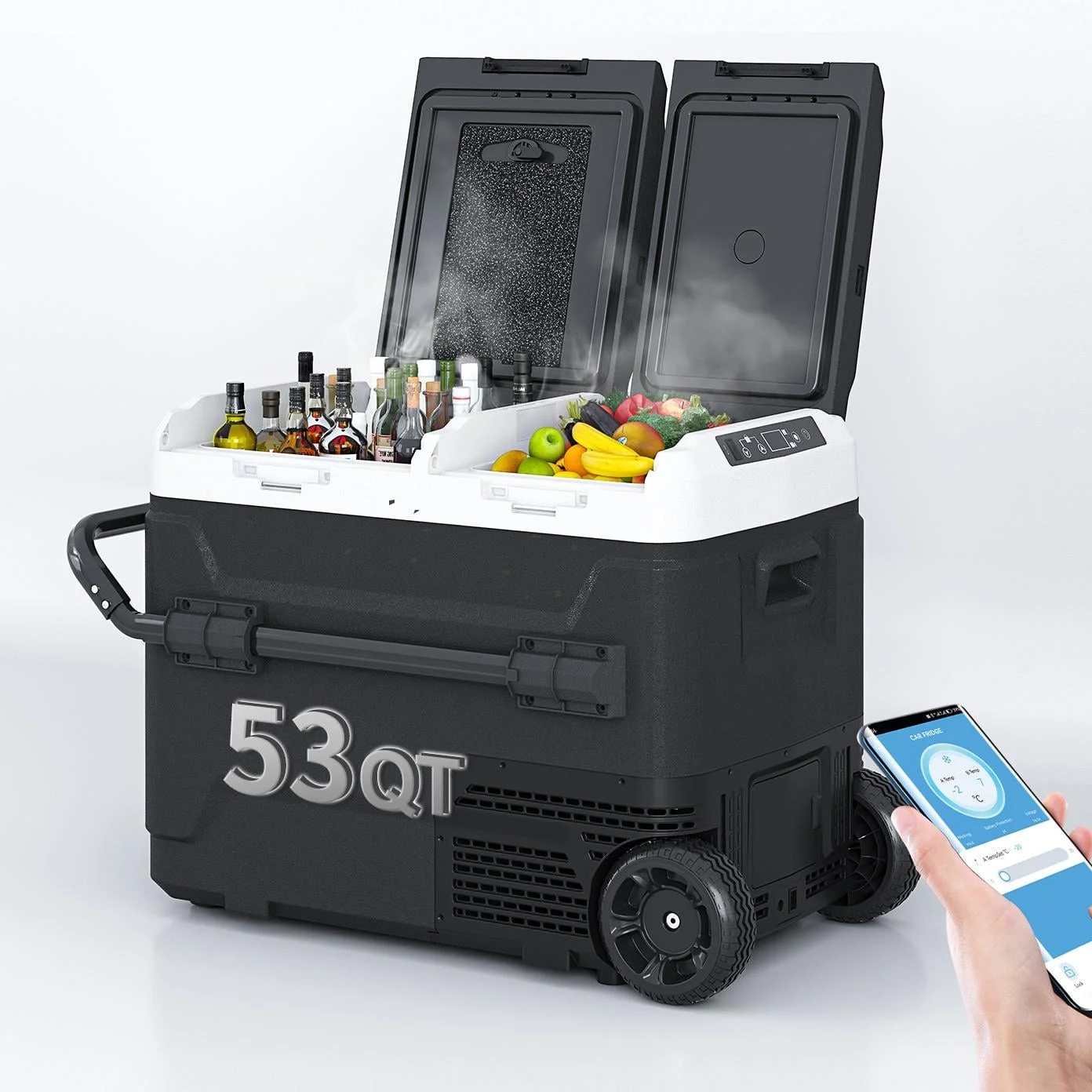DISHUP 12V Portable Car Refrigerator, 53QT(50L) Electric Cooler with Dual Zone,DC & AC,Ideal for RV, Camping, Travel, Truck - Image 2