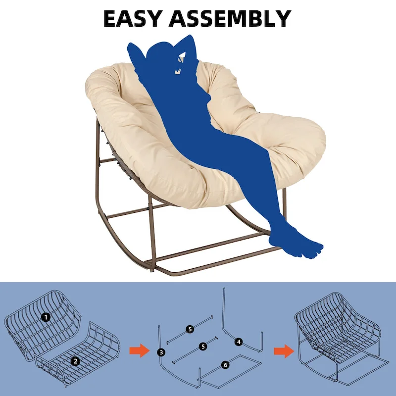 Moasis Oversized Outdoor Papasan Rocking Chair with Cushion - Patio Basket Chair
