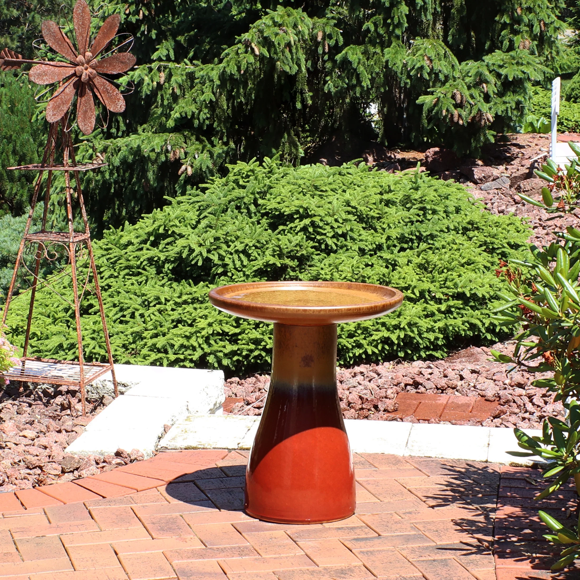 Sunnydaze Freestanding Ceramic Outdoor Bird Bath, Glazed, UV-Resistant Galaxy Blue Finish - Image 40