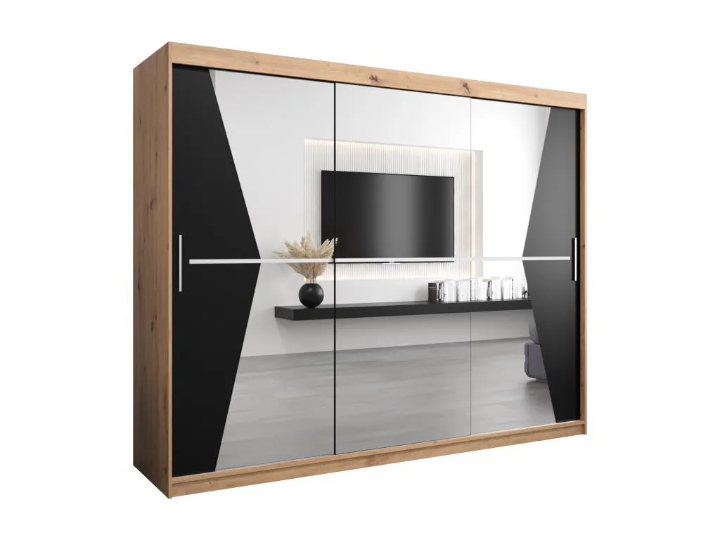 Armario Quietena de puertas correderas 200/250/62 3 puertas artisan/negro