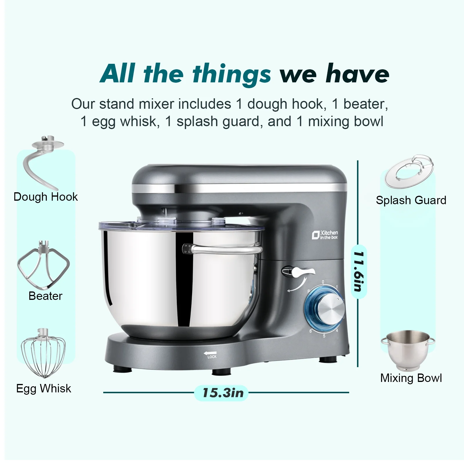 Kitchen in the box Tilt-Head Stand Mixer, Electric Kitchen Mixer with 6.5QT Stainless Steel Bowl, 660W Food Mixer with 6-Speed, Black - Image 15