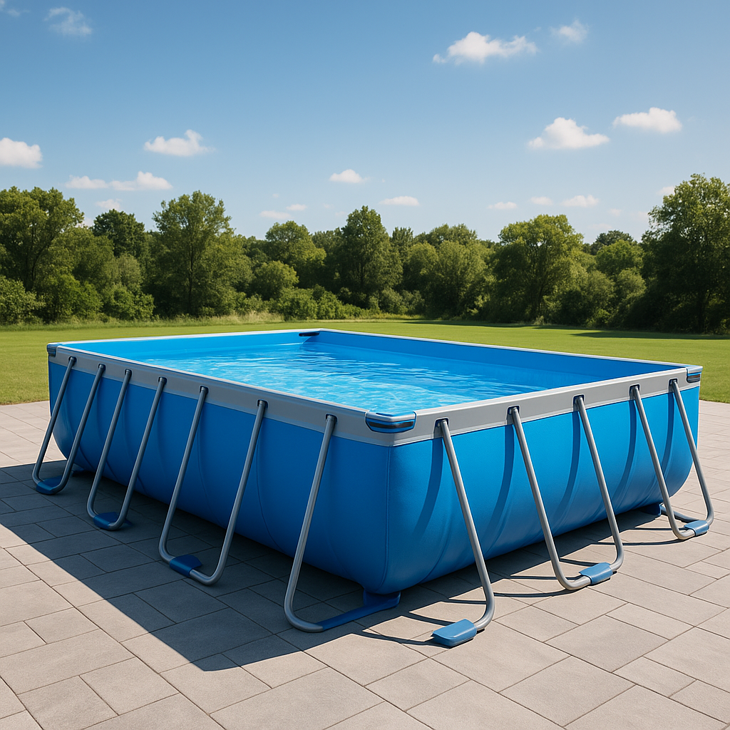 Piscina tubular rectangular Rectangular Sí Piscina Tubular PVC, Acero Exterior, Jardín 732x366x132 cm Azul/Gris