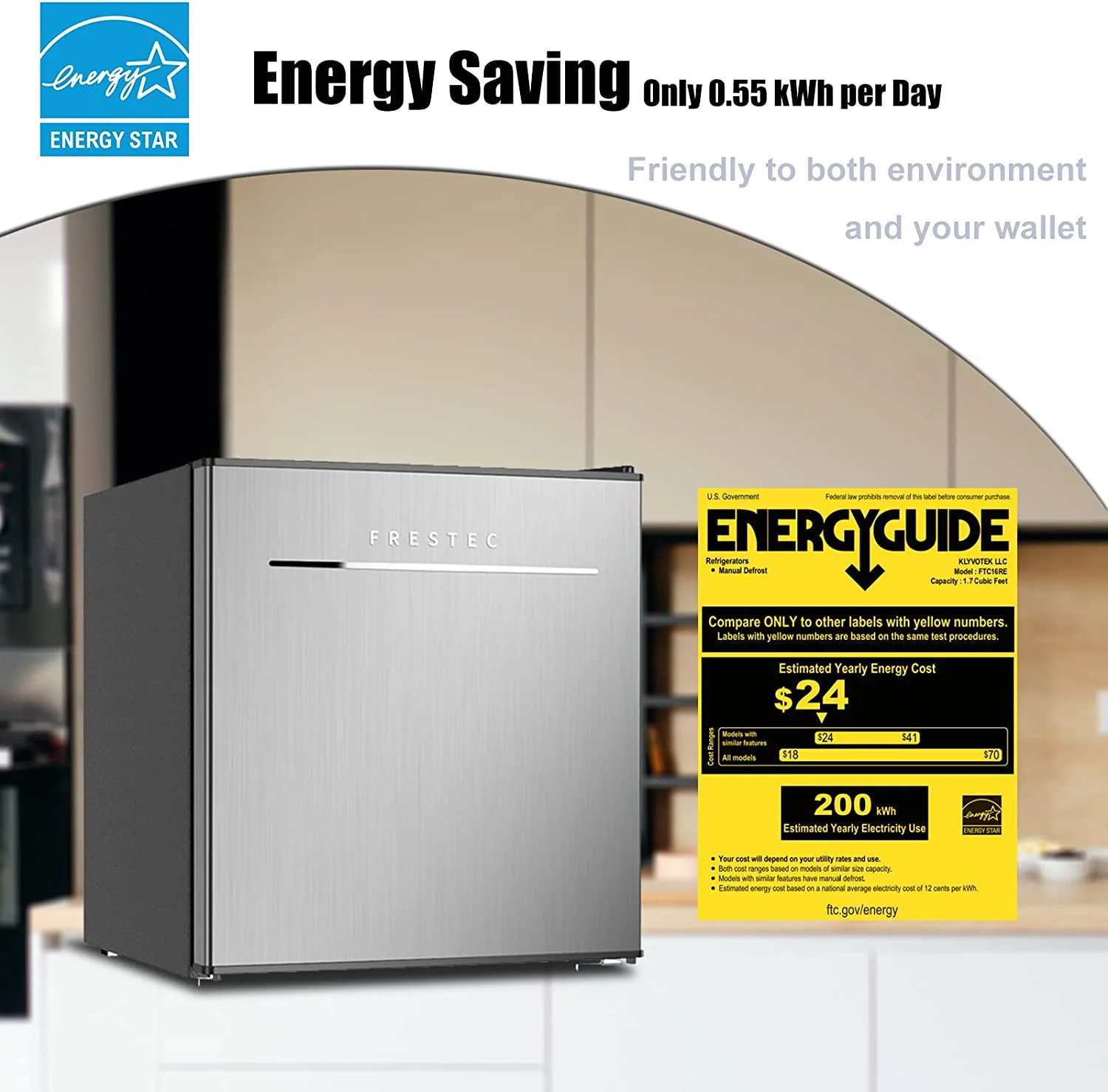 Frestec 1.6 Cu.Ft Mini Fridge with Freezer, Compact Refrigerator, Energy Efficient for Office, Apartment, Dorm, Bedroom - Image 6