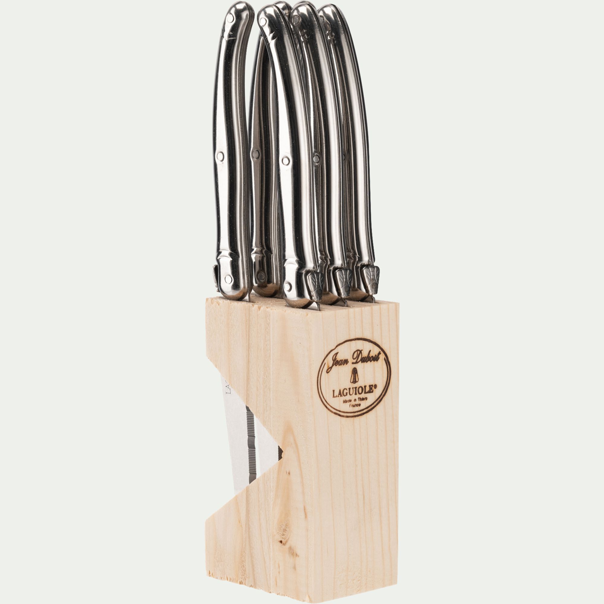 CRISTE - Bloc en bois de 6 couteaux à steak en acier - gris métallisé