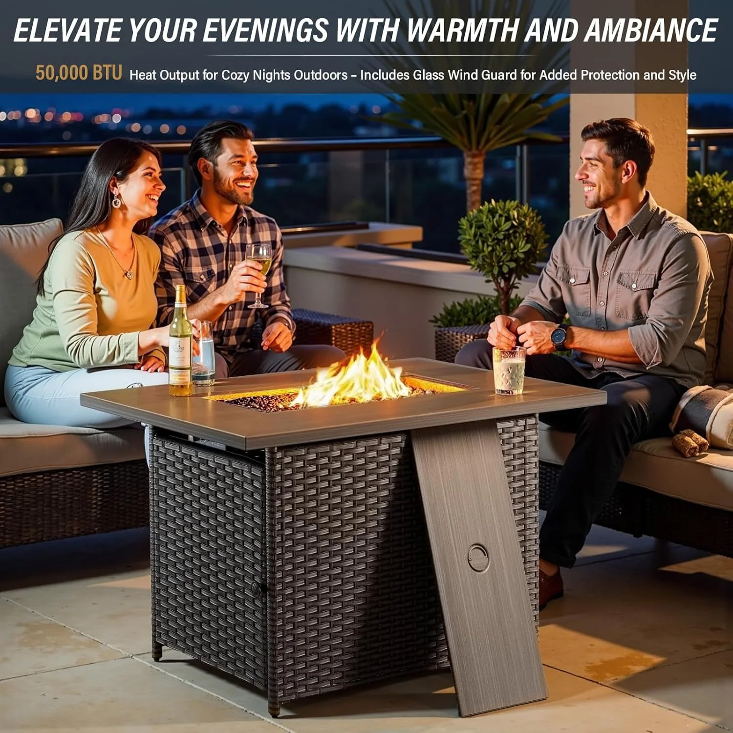 Bellefurn Outdoor Patio Furniture Set with Fire Pit and Swivel Rocker Chair,High-Back Wicker Outdoor Conversation Sets with 3 Seater Couch and Side Table Set for Porch,Deck,Garden - Image 10