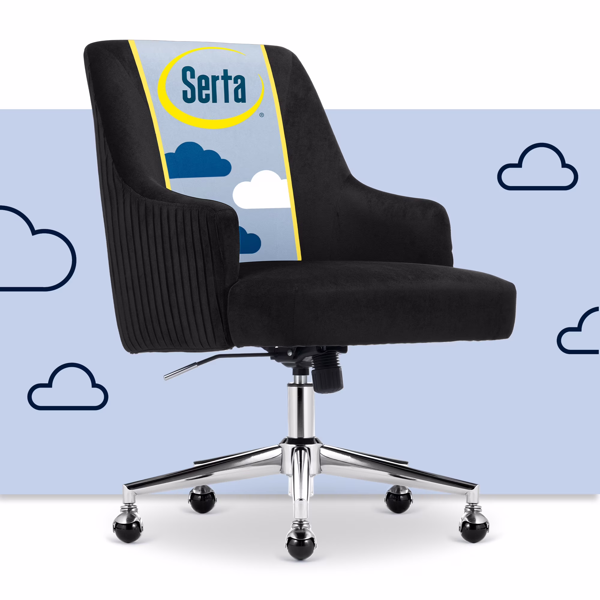 Serta Scarlett Modern Mid-Back Office Chair Velvet Fabric Gold Metal Base Pink - Image 7