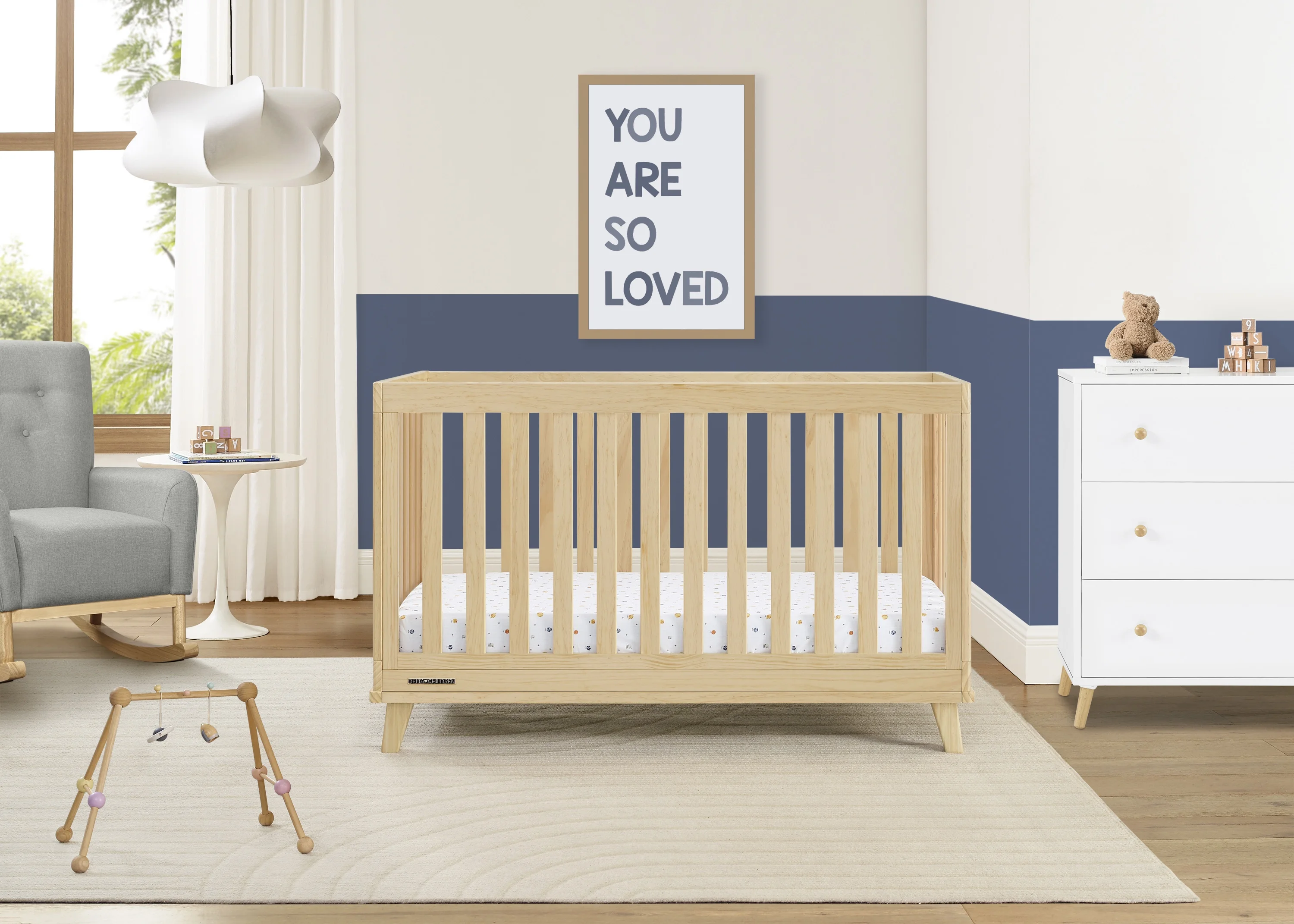 Delta Children Frankie 4-in-1 Convertible Crib - Greenguard Gold Certified, Black with Natural - Image 17