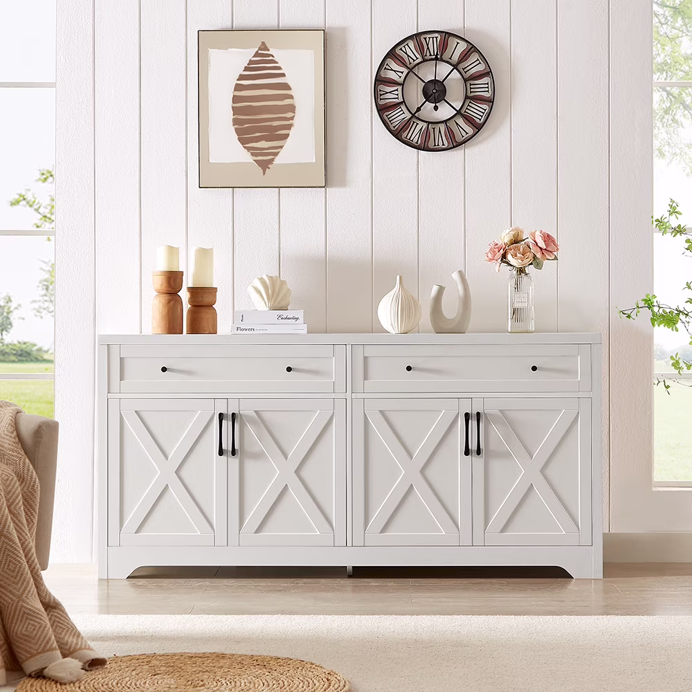 TrumanPick 61"H Large Buffet Sideboard Cabinet, TV Cabinet, Kitchen Pantry for Dining Room, Living Room, 61.3''L x 15''W x 29.8''H, White/Walnut - Image 7