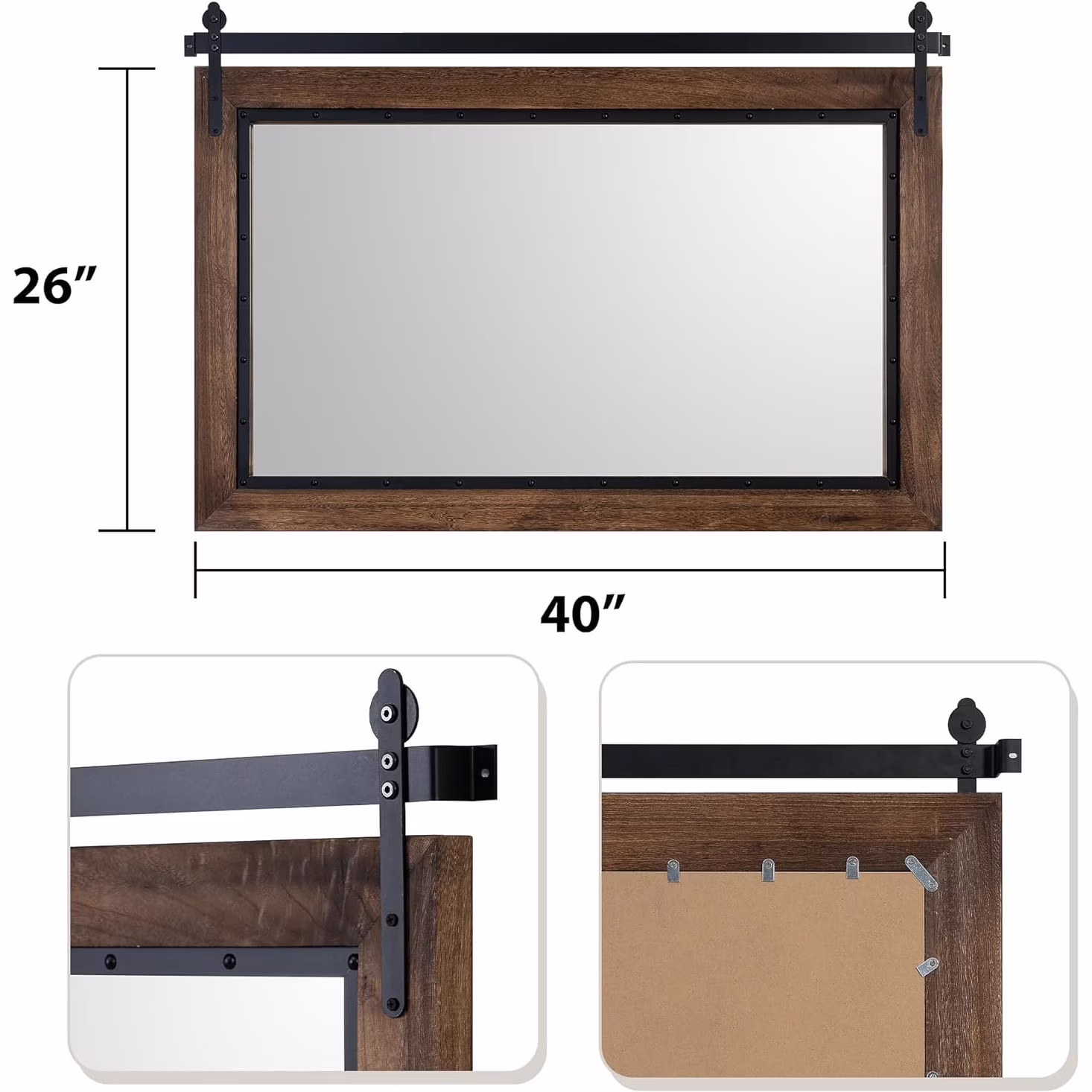 COSMOGO Farmhouse Barn Door Style Natural Wood Bathroom Vanity Wall Mirror 24