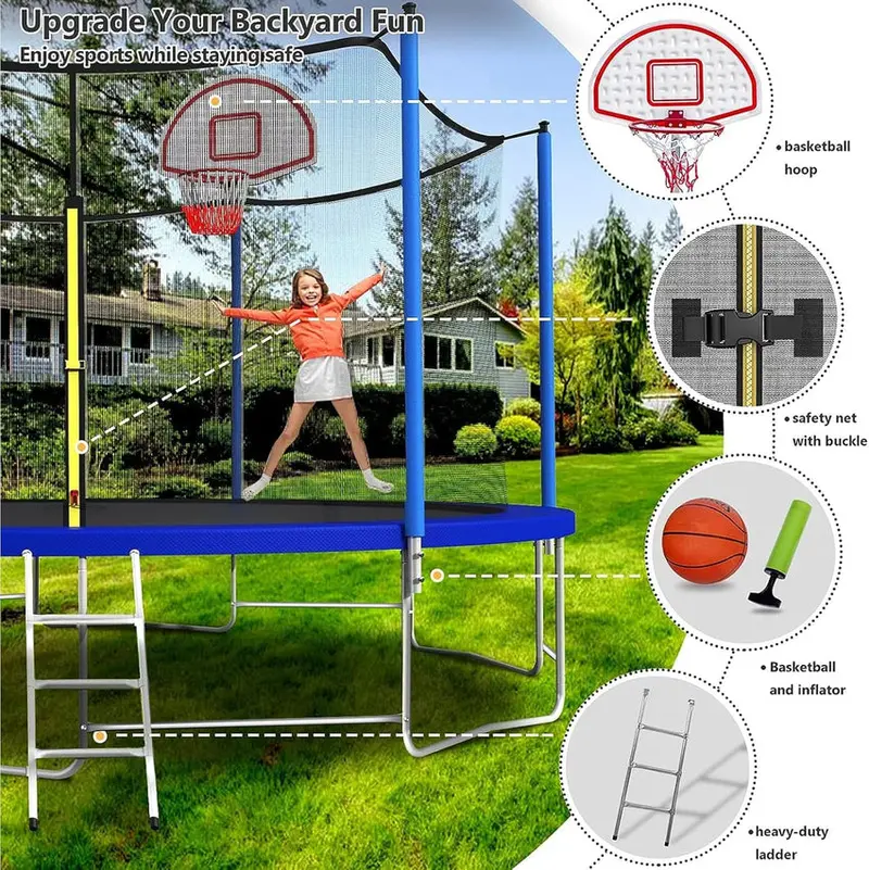Trampoline With Enclosure Net And Adjustable Basketball Hoop - 8ft, 10ft, 12ft, 14ft, 15ft, 16ft - Image 76 Trampoline With Enclosure Net And Adjustable Basketball Hoop - 8ft, 10ft, 12ft, 14ft, 15ft, 16ft - Image 76