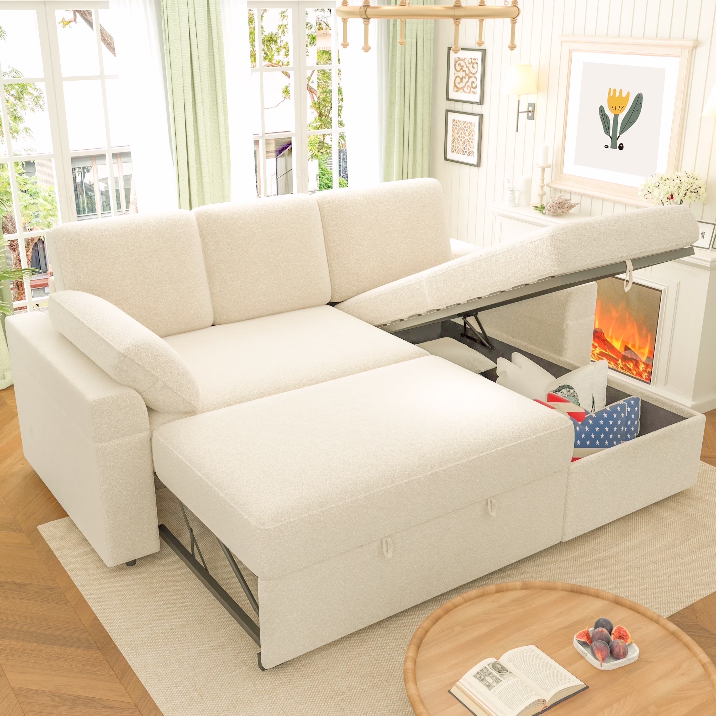 VANACC Sofa Bed, Adult Sleeper Sofa with Storage Chaise, Pull Out Couch for Bed Room, Gray Chenille - Image 7